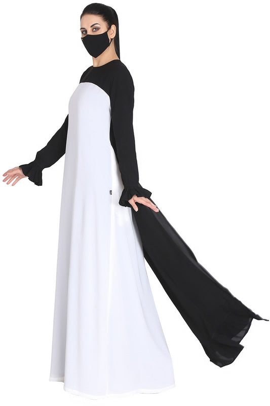 Mushkiya-Dual Color Dress With Extra Flowing Panel On Back.
