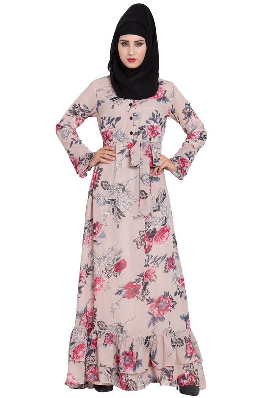 Floral Maxi Dress With Ruffled Bottom-Not An Abaya