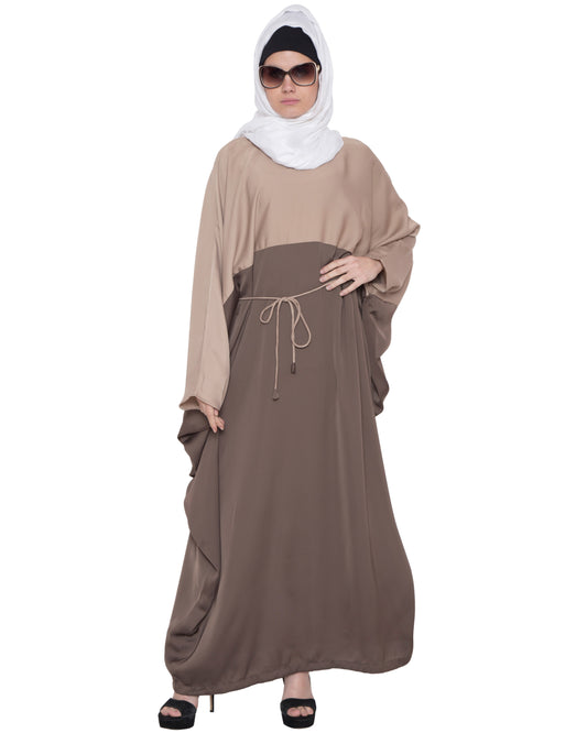 Dual Color-Brown & Beige Kaftan Abaya