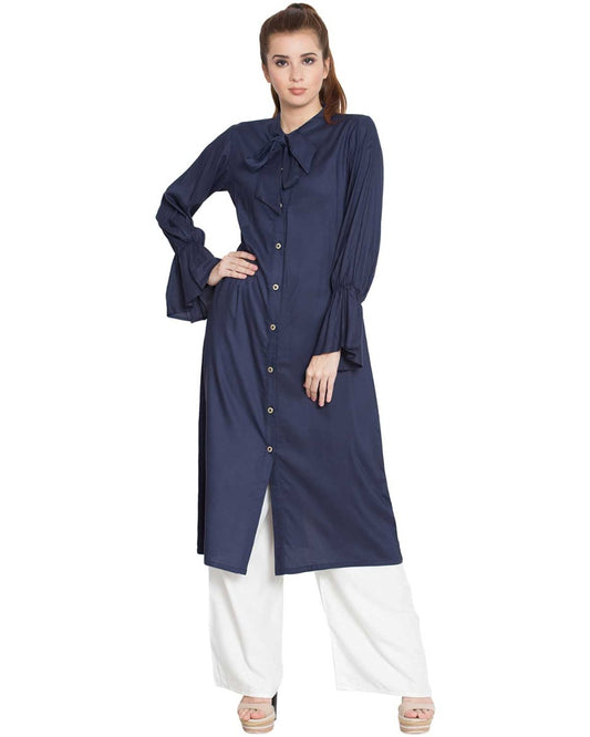 Long Kurti With Bell Sleeves In Rayon Fabric