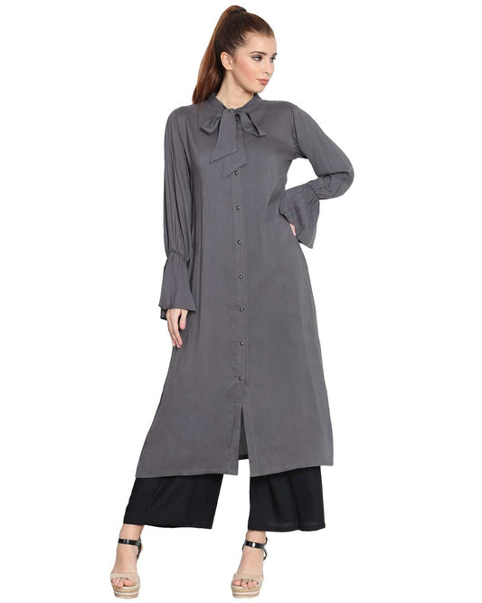 Long Kurti With Bell Sleeves In Rayon Fabric
