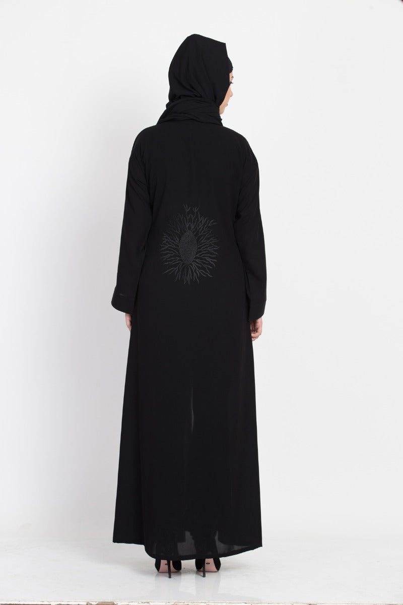 Front Open Abaya With Embroidery-With Hijab