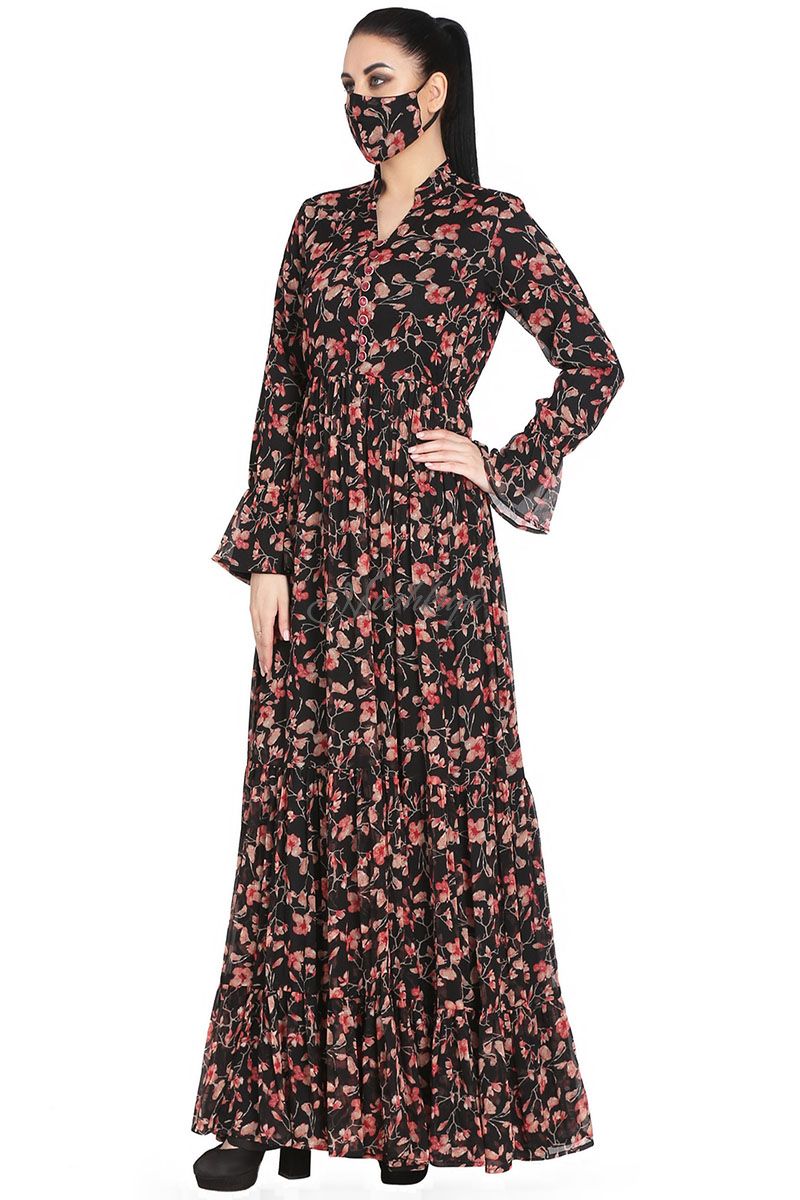 Modern style floral print chiffon fabric frill style middi dress long maxi  dress collection - YouTube