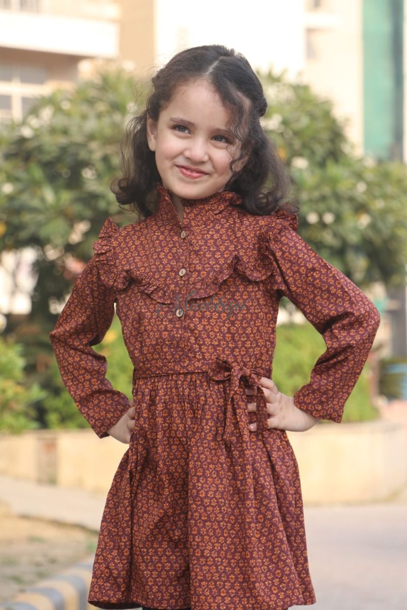 Stylish yet Modest Kids Frock Dress for Girls in Crepe Fabric