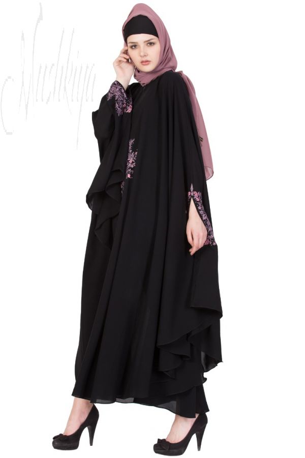 Embroidered Irani kaftan in Free Size - Black-Mauve-Not An Abaya