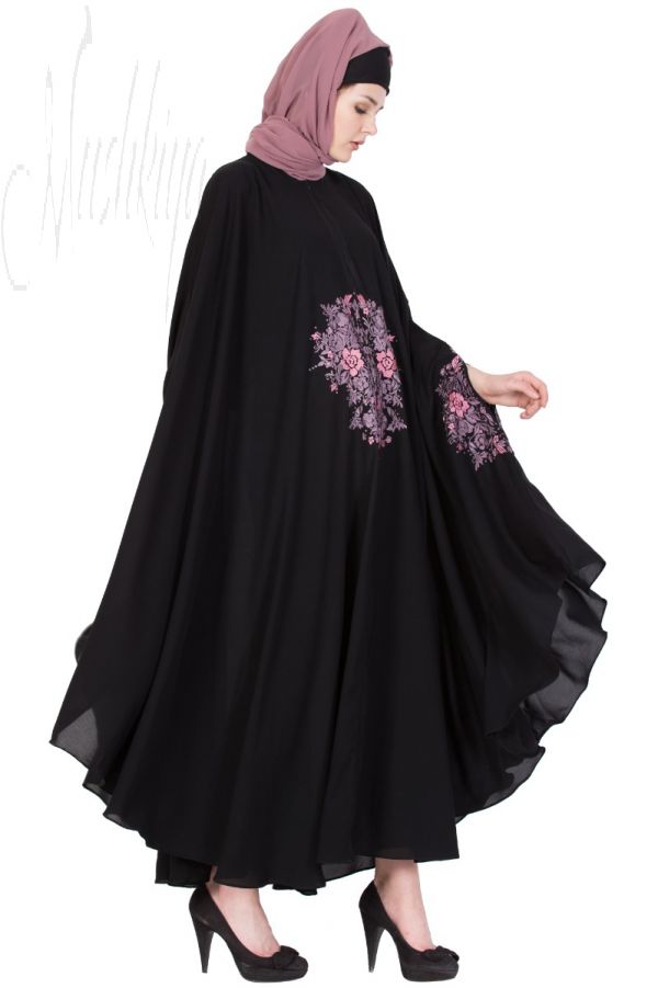 Embroidered Irani kaftan in Free Size - Black-Mauve-Not An Abaya