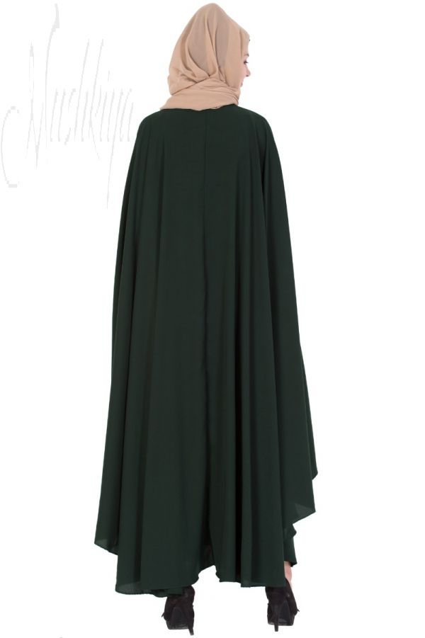 Embroidered Irani kaftan in Free Size - Dark Green-Not An Abaya