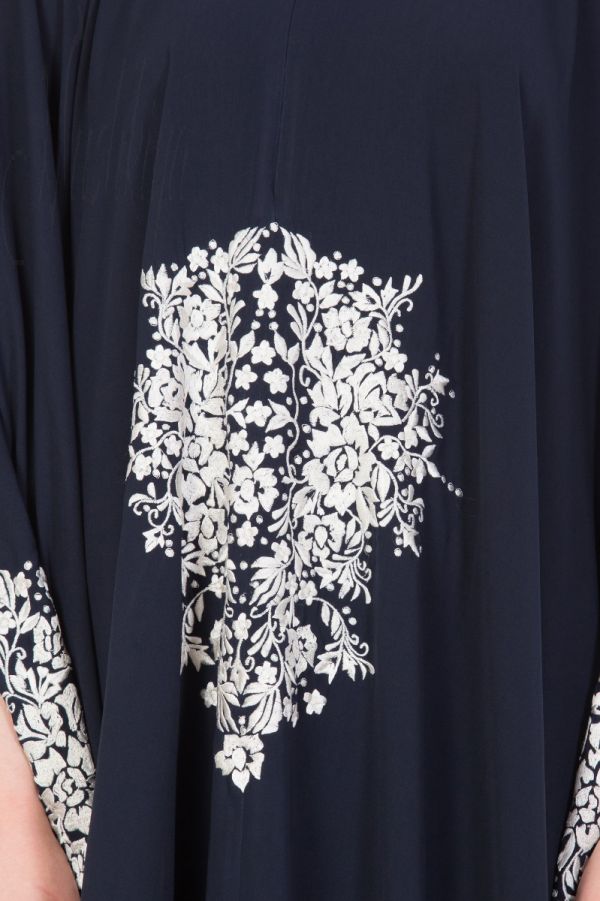 Embroidered Irani kaftan in Free Size - Navy Blue-Not An Abaya
