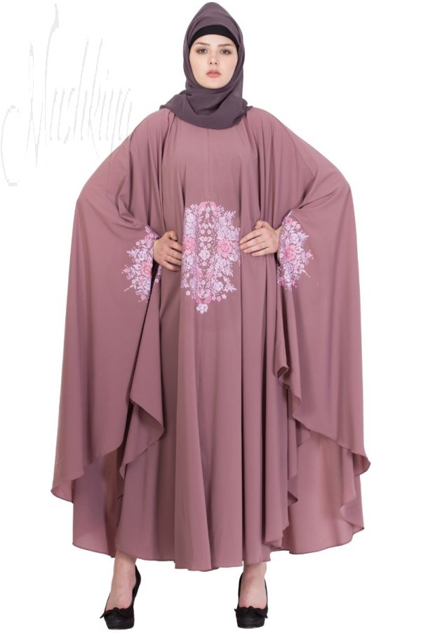 Embroidered Irani kaftan in Free Size - Puce Pink-Not An Abaya