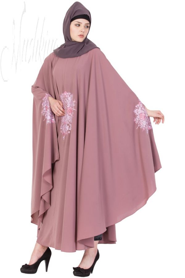 Embroidered Irani kaftan in Free Size - Puce Pink-Not An Abaya