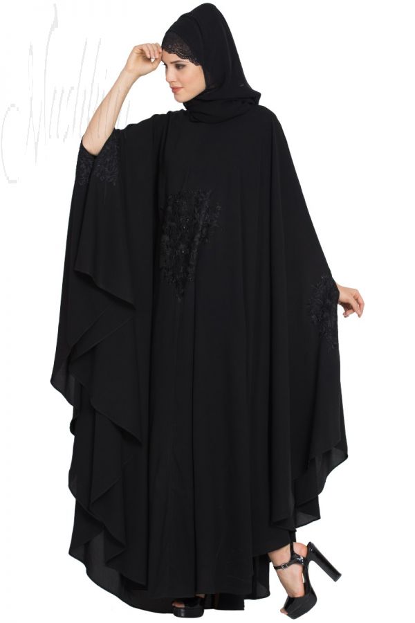 Embroidered Irani kaftan in Free Size - Black-Black