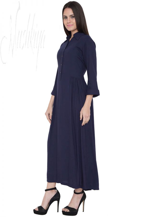 Blue Long Dress Made Of Rayon Fabric