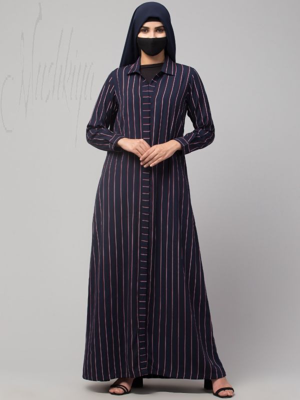 Front Open Dress Abaya With Shirt Collar