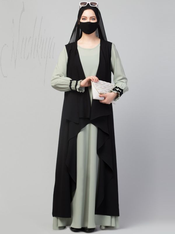 Three Pieces Set- Abaya With Shrug & Hijab