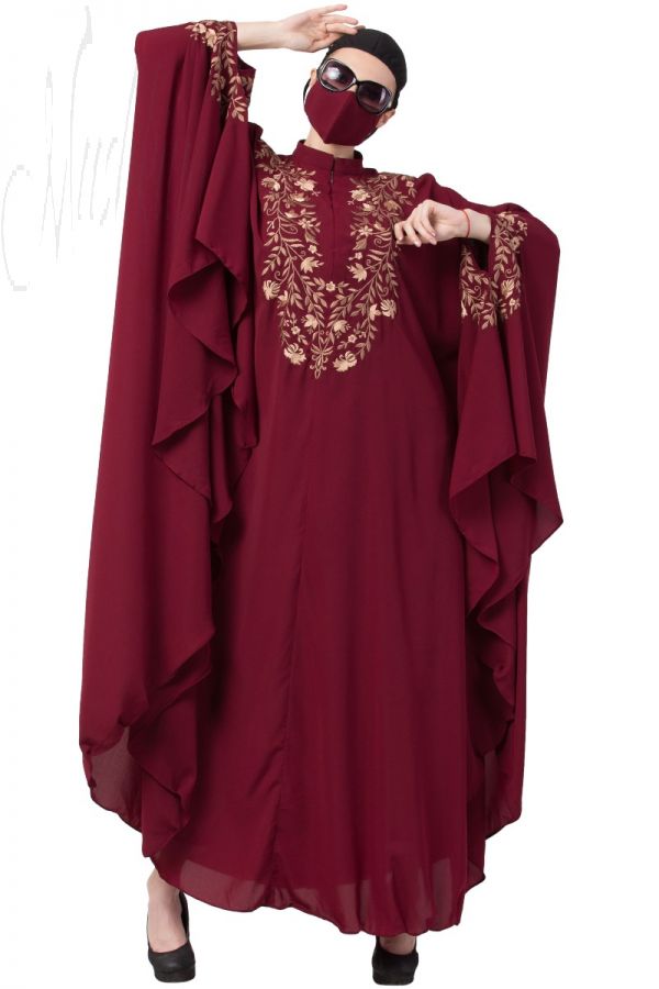Mushkiya-Itani Kaftan With Chikan Embroidery-Not An Abaya