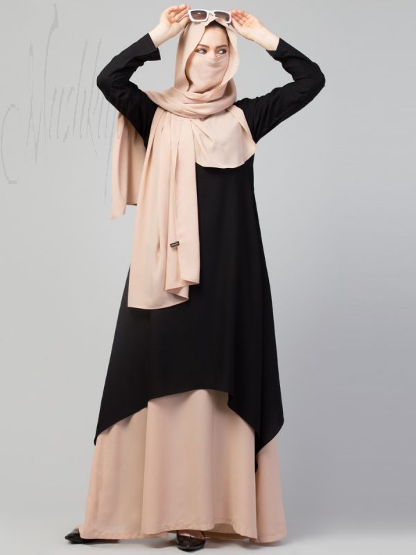 Three Piece Set- Dual Layered Designer Abaya With Hijab & Mouth Piece.