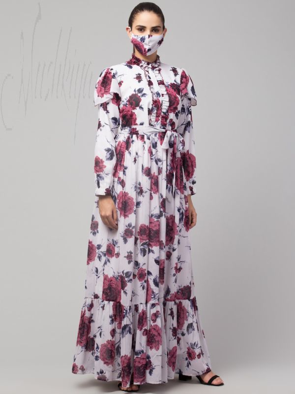 Printed Floral Dress In Georgette Fabric.
