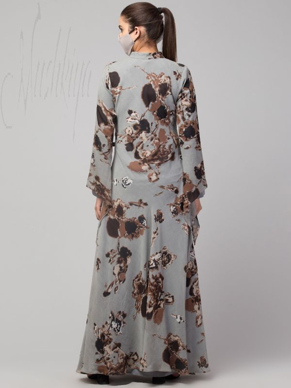 Printed Floral Dress With Umbrella Flare.