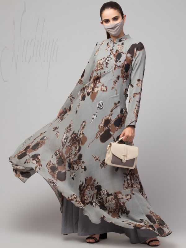 Printed Floral Dress With Umbrella Flare.
