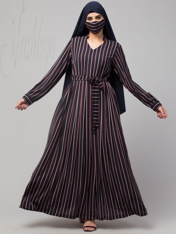 Designer Striped Dress With Belt