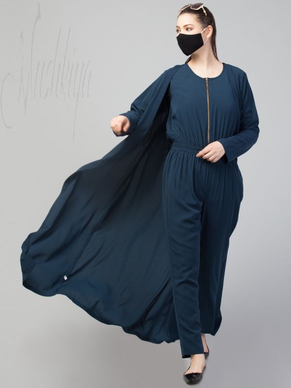Sleeveless Jumpsuit With Coat Abaya & Stole Hijab