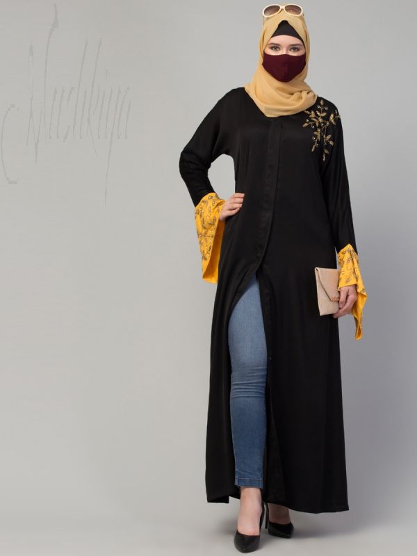 Evening Abaya Like Dress With Embellished Designer Sleeves