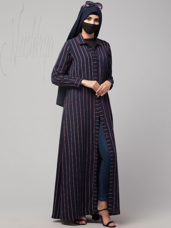 Front Open Dress Abaya With Shirt Collar