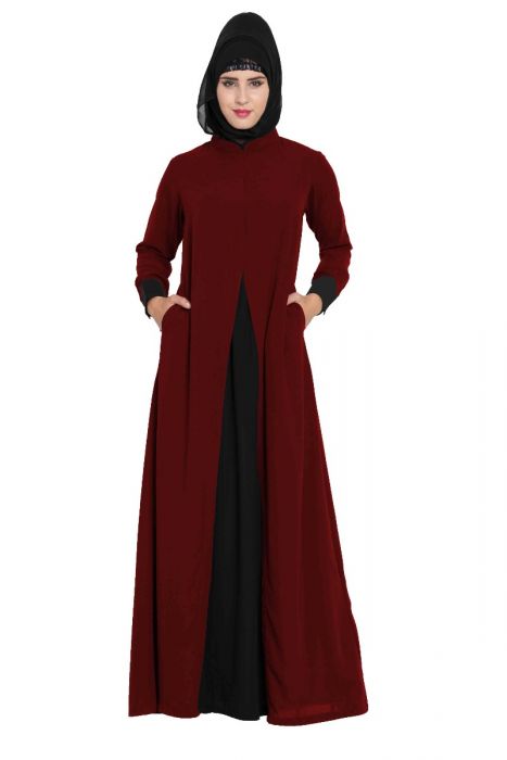 Dual Color Abaya Dress With Pockets