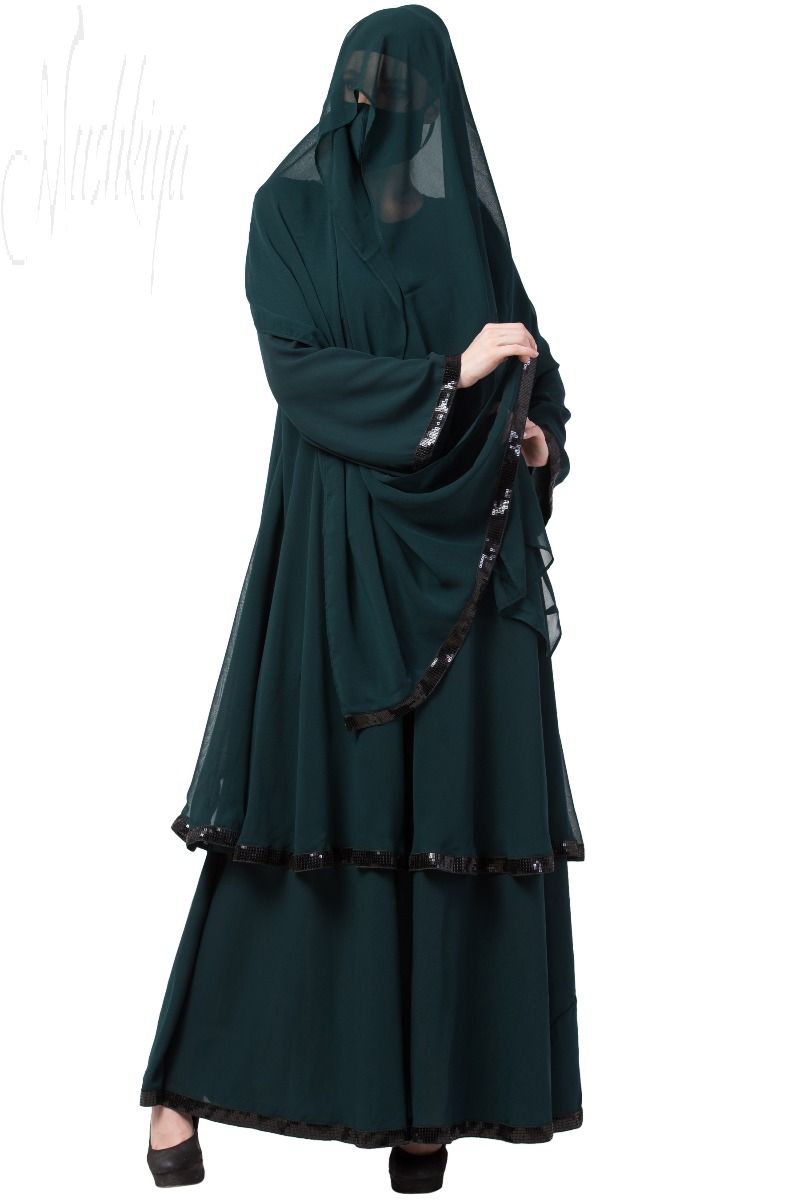 Modest Dress Gown With Stonework And Matching Hijab | Green | idara.com |  India's leading Islamic Book Store