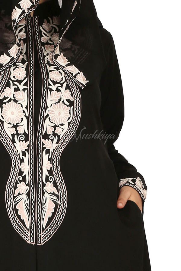 Front Open-Embroidered Abaya Like Gown
