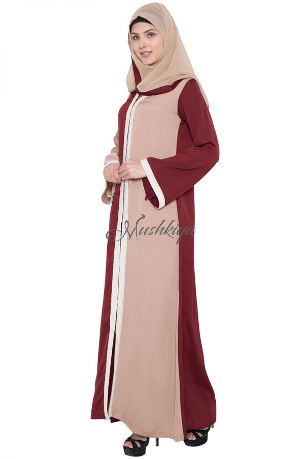 Dual Color Abaya With Imported Pearl Lace