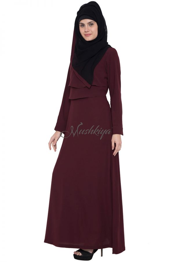 Coloured Abaya Dress For Girls-Wine