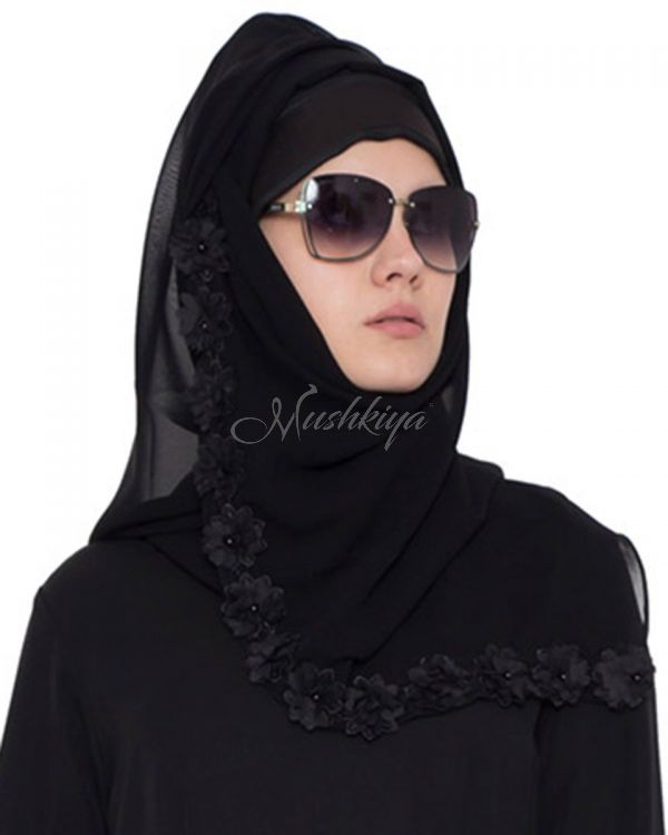 Designer Hijab With Floral Lace