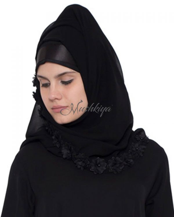 Designer Hijab With Floral Lace