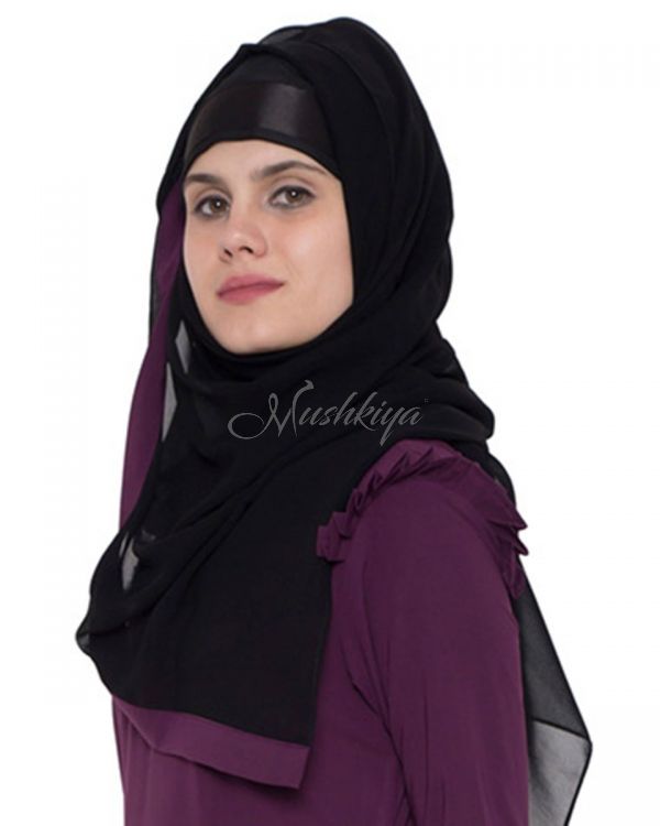 Black Georgette Hijab With Purple Color Border