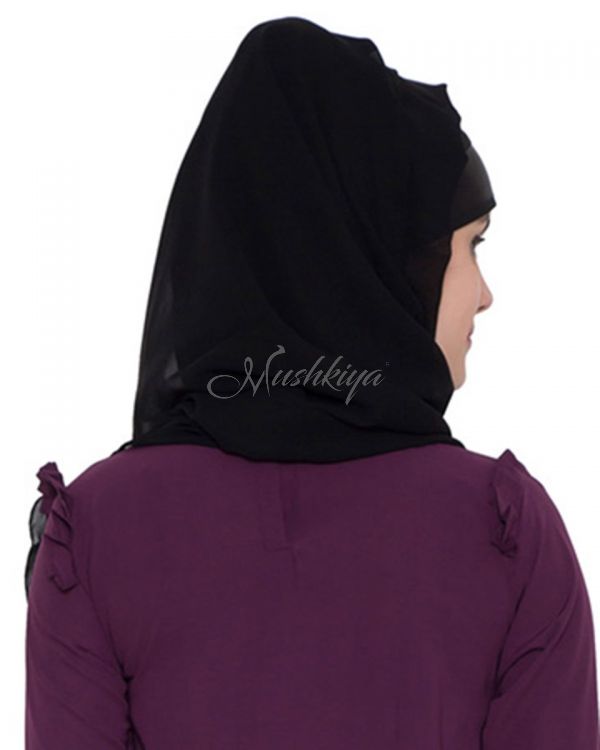 Black Georgette Hijab With Purple Color Border
