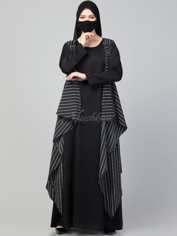 Three Pieces Set- Abaya With Shrug & Hijab