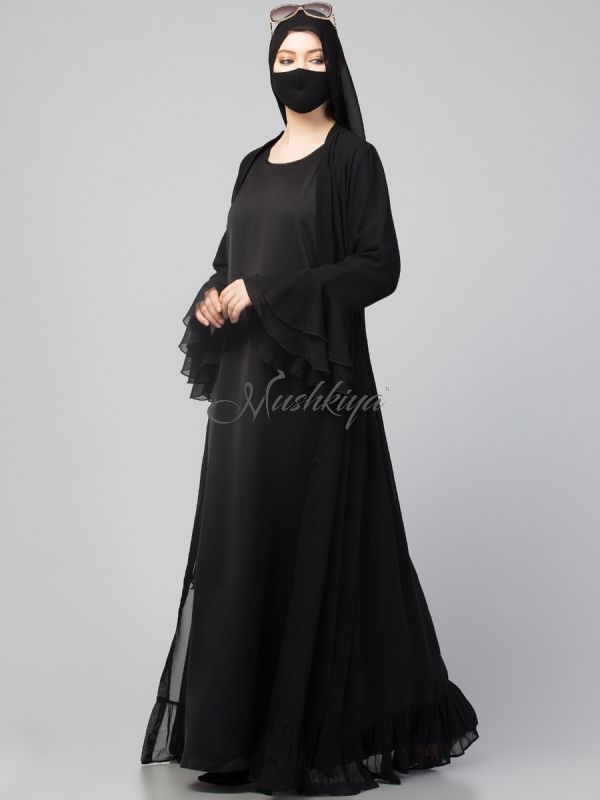 Three Pieces Set - Inner Abaya With a Designer Shrug and Stole Hijab.
