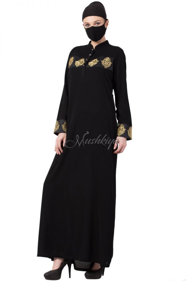 Mushkiya-Modest Dress With Golden Motifs-Not An Abaya
