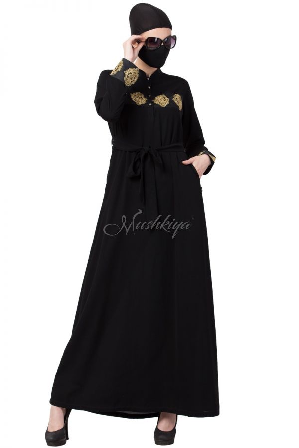 Mushkiya-Modest Dress With Golden Motifs-Not An Abaya