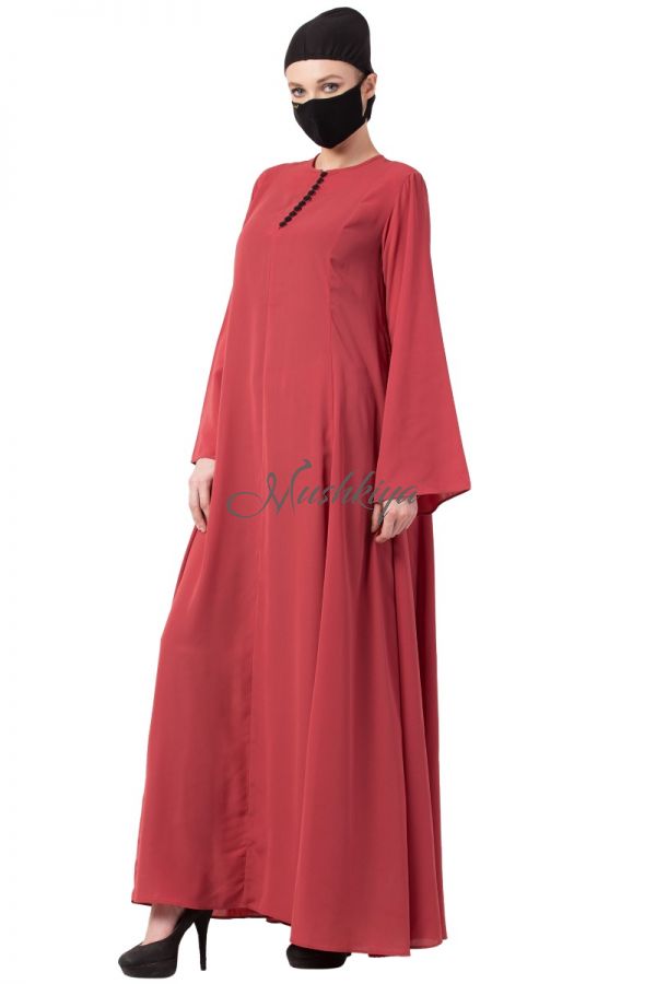 Mushkiya-Modest Dress With Contrast Buttons And Belt.