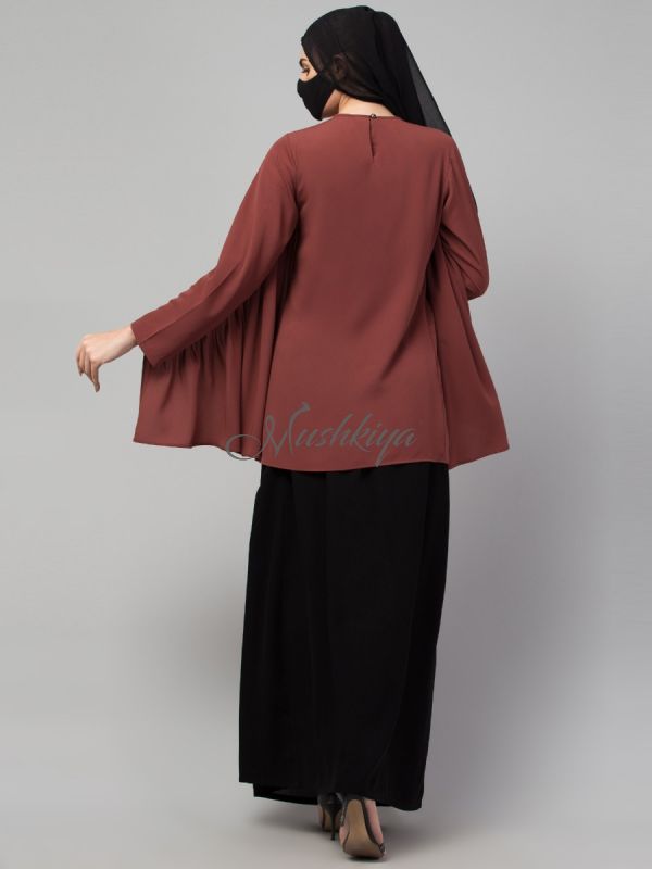 Modest Co-ord Set: Designer Loose-Fit Top with Frills and Flared Skirt, Perfect for Students and Working Women