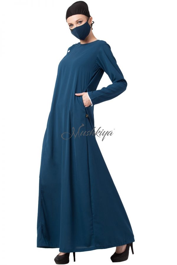 Mushkiya-Modest Dress With Contrast Buttons On Side.-Not An Abaya