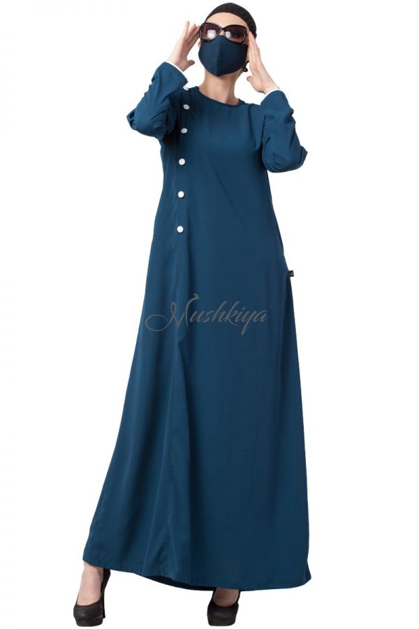 Mushkiya-Modest Dress With Contrast Buttons On Side.-Not An Abaya