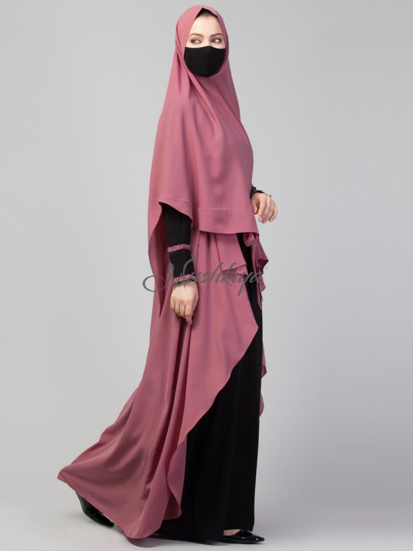 Four Pieces Set- Dual Layer Abaya With Khimar, Shrug & Stole Hijab.