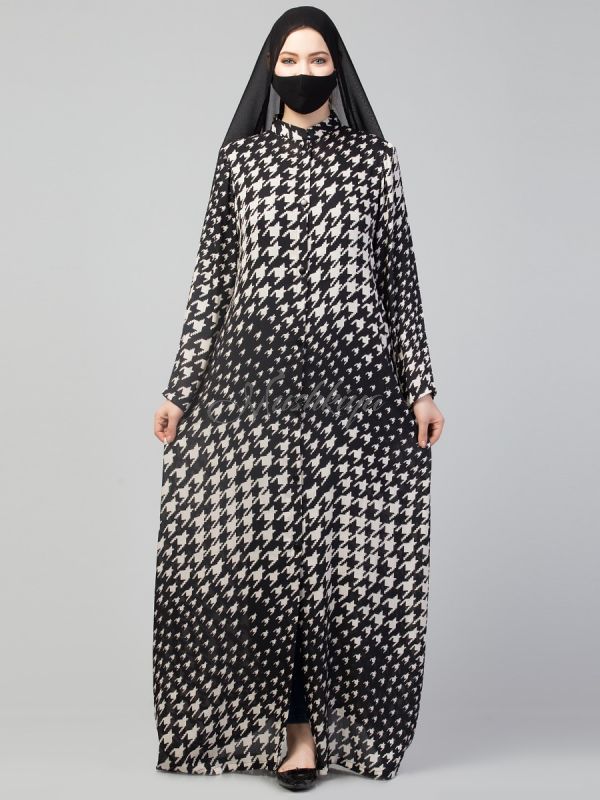 Printed Long & Open Gown in Chiffon Satin Fabric