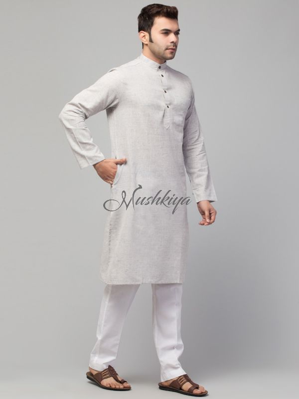 Elegant Kurta For Men In Pure Cotton Blend Fabric
