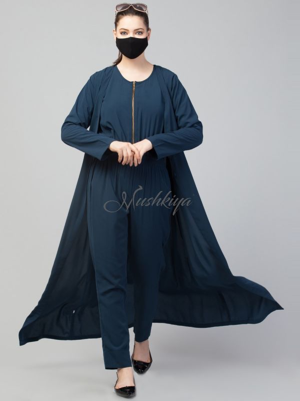 Sleeveless Jumpsuit With Coat Abaya & Stole Hijab