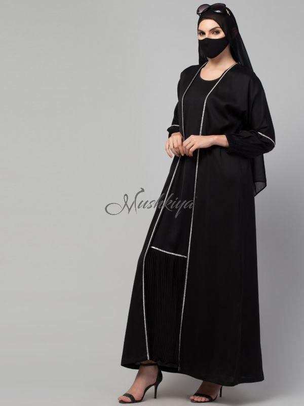 Stonework Occasion Wear Abaya: Attached Shrug, Pleated Hem, and Premium Nida Fabric