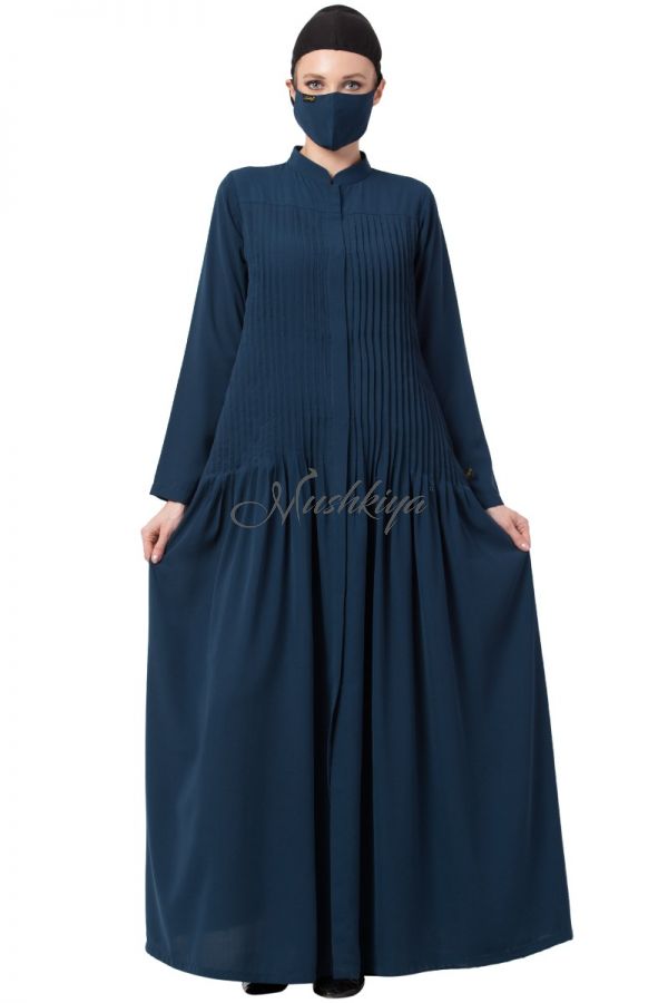 Mushkiya-Front open Dress With Pin Tucks-Not An Abaya